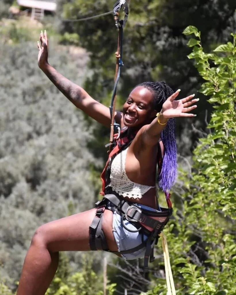Zip line crossing the valley at the Gizlikent Waterfall entrance