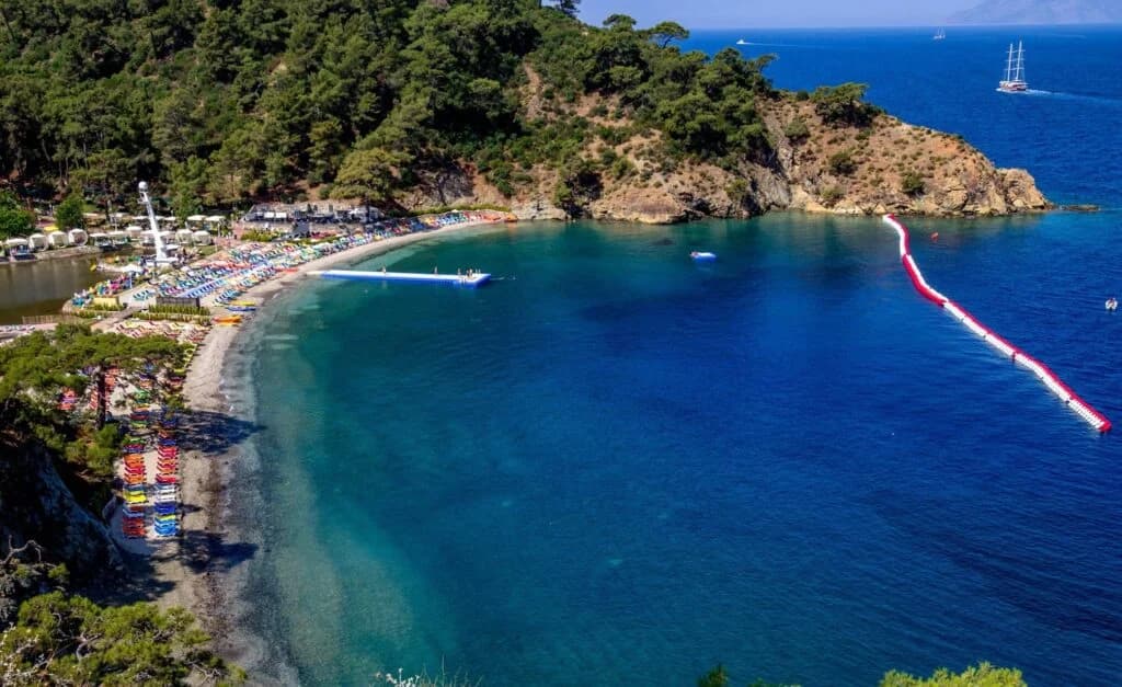 Kuleli Beach on the Fethiye Peninsula with shallow calm water and a family-friendly beach area