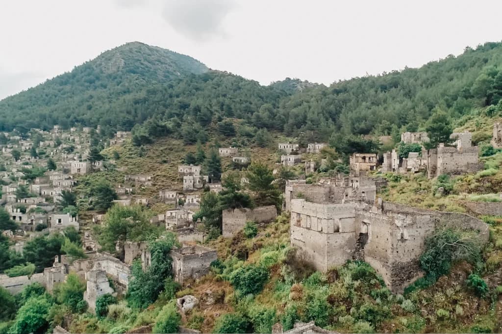 Traditional stone houses and rural landscape in Kayaköy near Fethiye