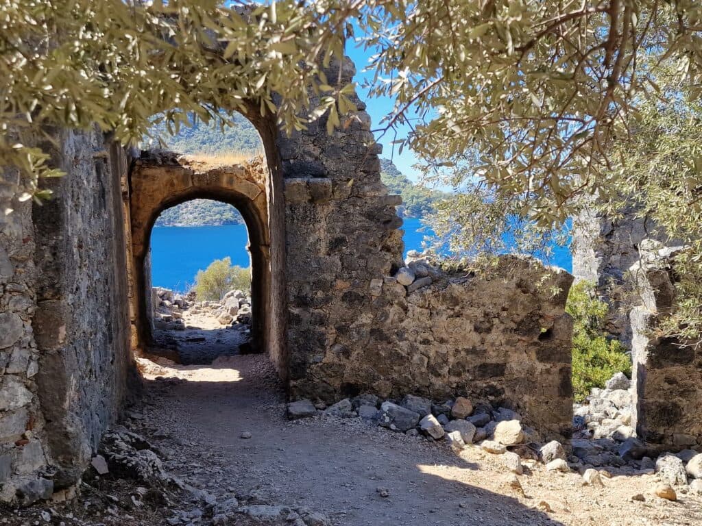 Standing walls of a Byzantine church on St Nicholas Island near Ölüdeniz