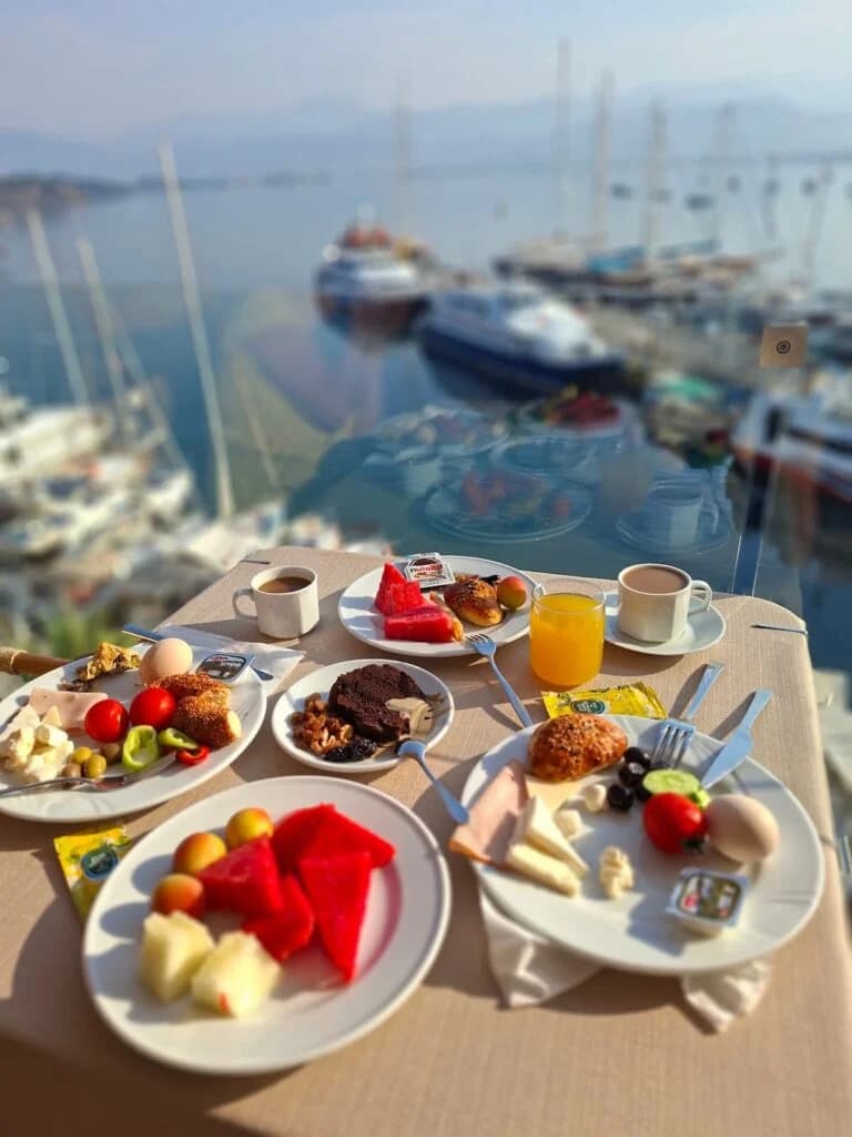 Traditional Turkish breakfast spread with local dishes in Fethiye