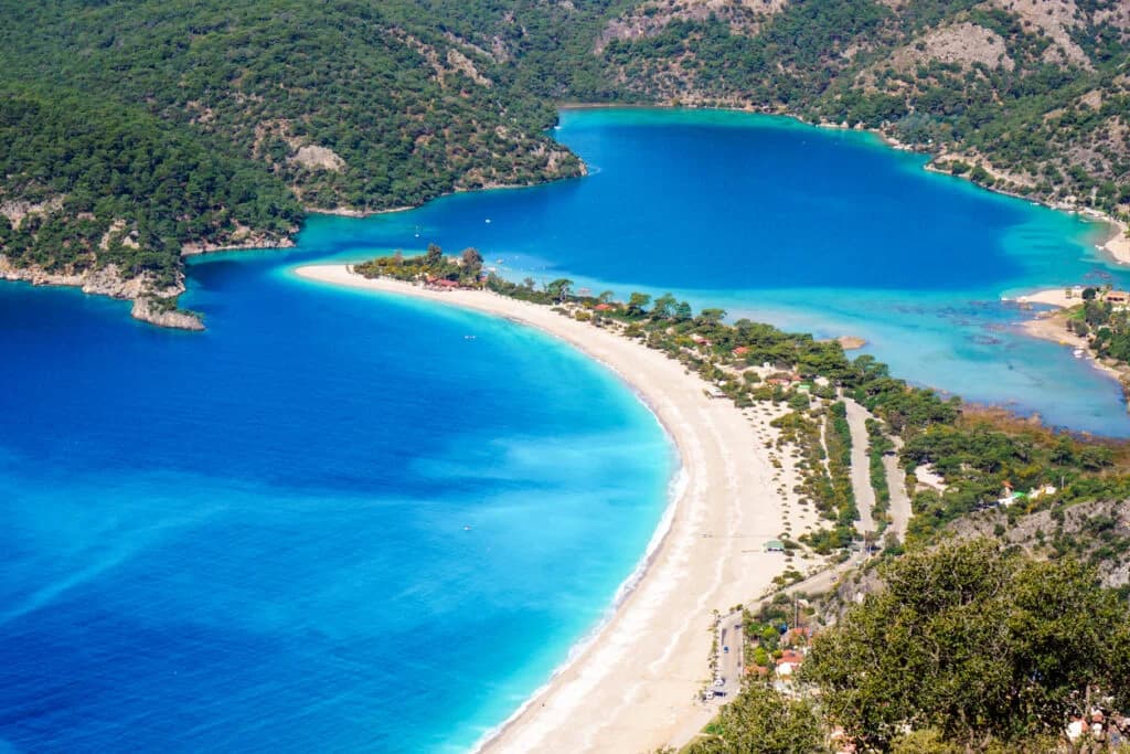 Oludeniz Blue Lagoon Panoramic View Panoramic aerial view of Ölüdeniz Blue Lagoon and Belcekız Beach near Fethiye