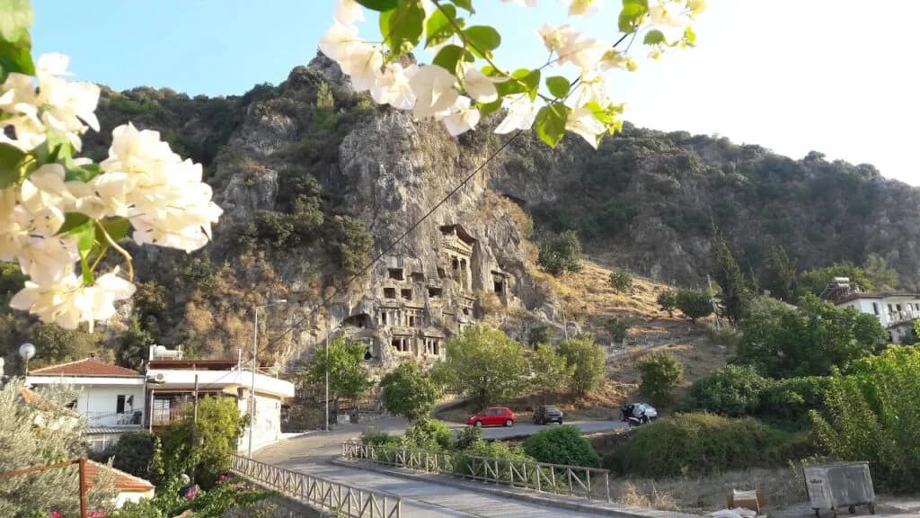 The stone steps leading up to the Amyntas Rock Tombs in Fethiye