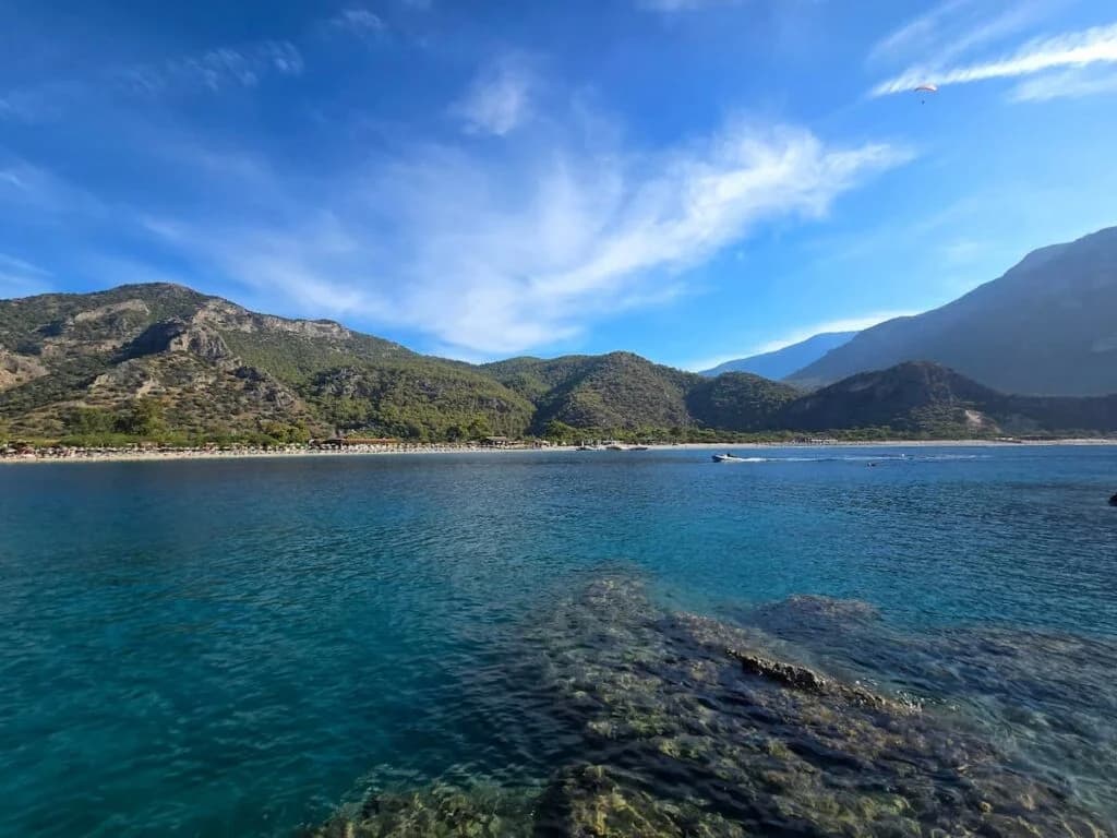 View of Ölüdeniz Blue Lagoon and surrounding coastline near Fethiye