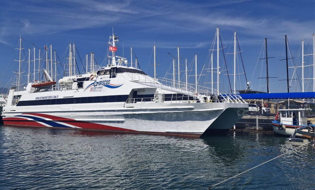 High-speed ferry from Rhodes arriving at Fethiye Commercial Harbor