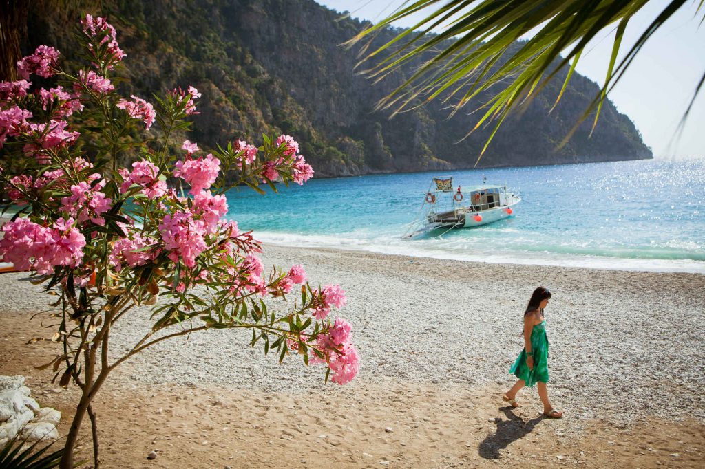 Butterfly Valley Beach Oludeniz Pebble beach and turquoise water at Butterfly Valley near Ölüdeniz