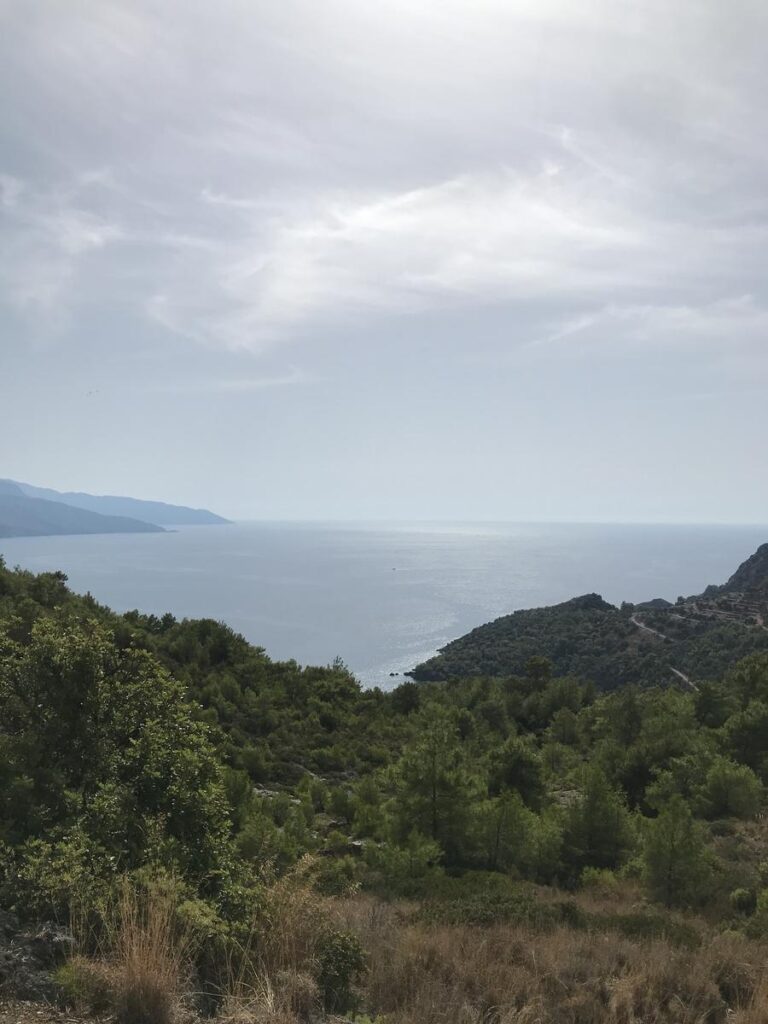 View of the ruined stone houses from the Upper Church in Kayakoy