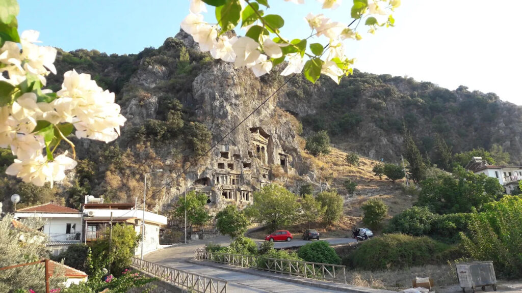 The stone steps leading up to the Amyntas Rock Tombs in Fethiye