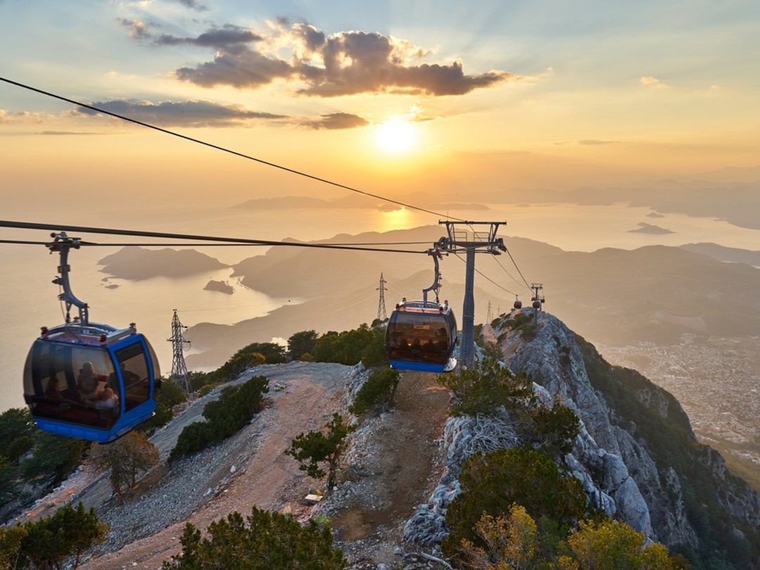 Babadag Cable Car cabins and mountain view