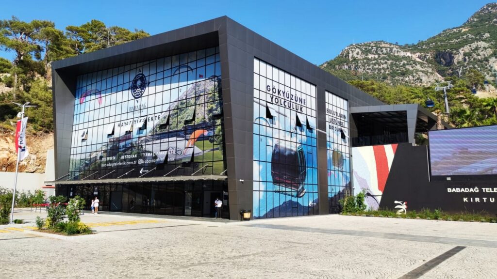 The main entrance and departure station of the Babadağ Cable Car in Fethiye, Turkey.