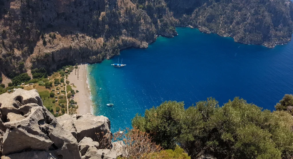 Panoramic view of Butterfly Valley from the Faralya clifftop