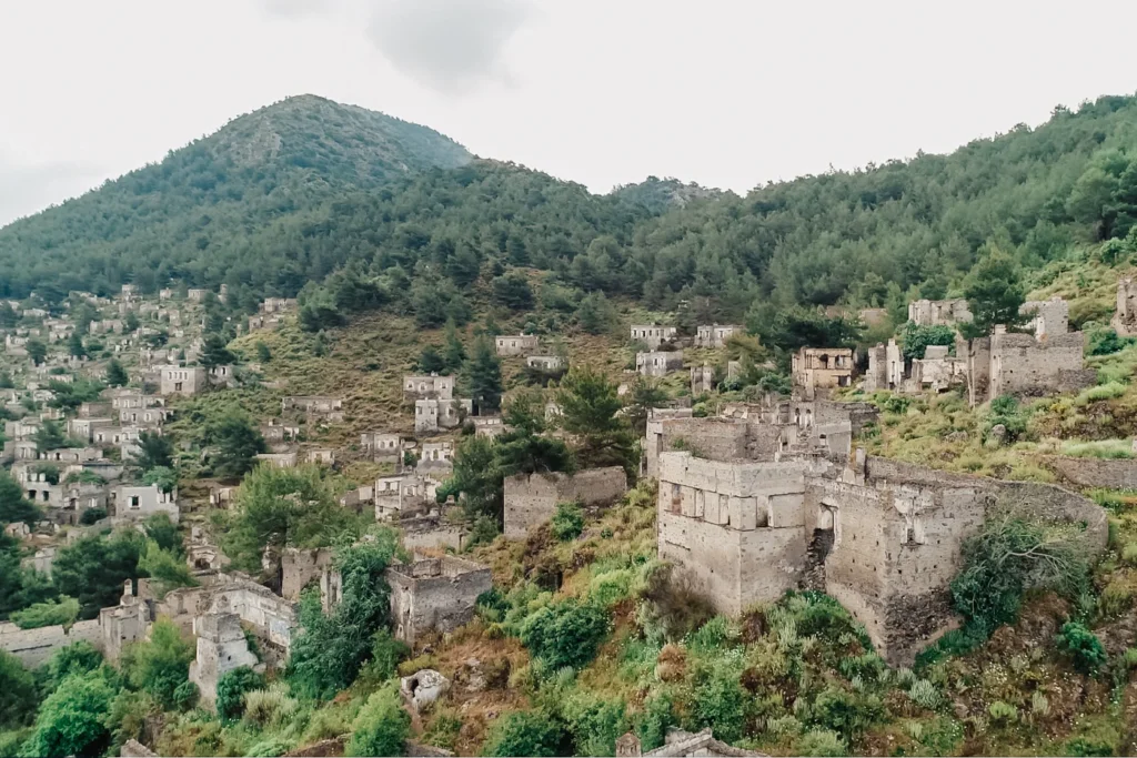 Traditional stone houses and rural landscape in Kayaköy near Fethiye