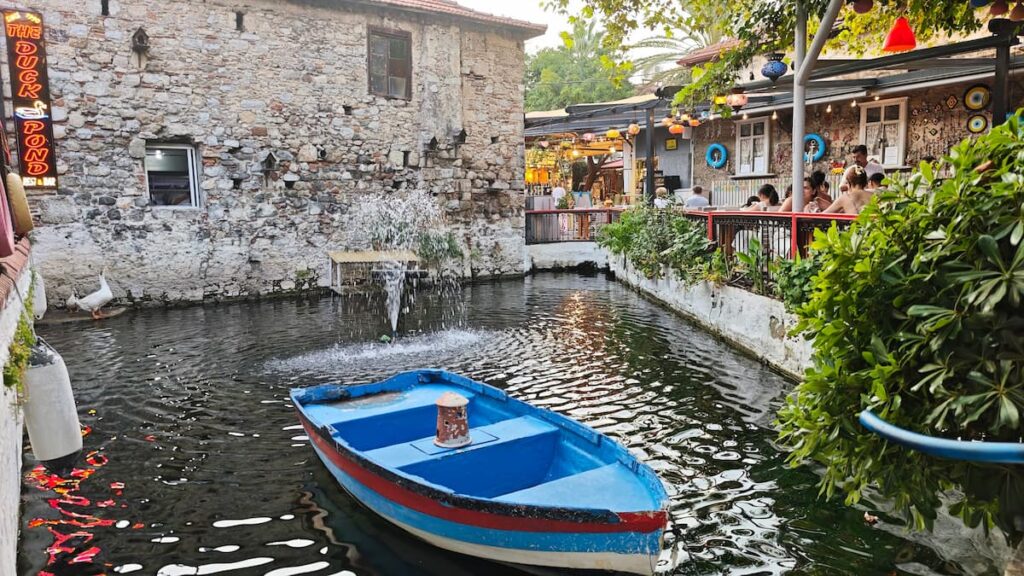 Quiet corner of Fethiye Old Town with a small water feature