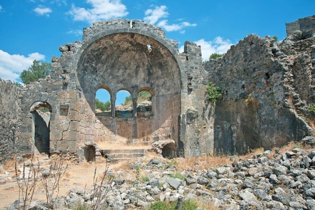 Stone ruins and coastal views on St. Nicholas Island near Ölüdeniz